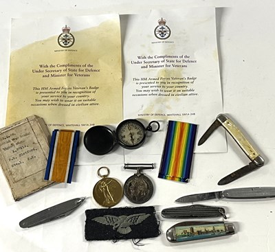 Lot 385 - Two First World War medals, The Great War...