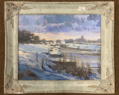 Lot 141 - E.J Bush (British), WInter on the Broads, oil...