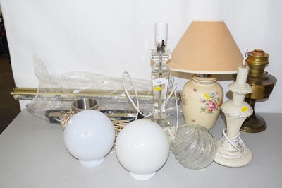 Lot 598 - Quantity of various lamp bases, shades etc