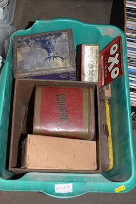 Lot 648A - Box containing a collection of vintage tins...