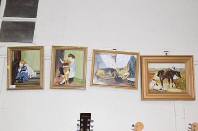 Lot 698 - Set of four framed hand painted illustrations...