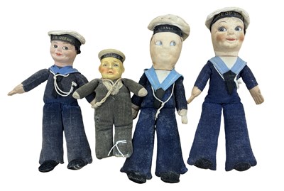 Lot 257 - A group of 4 vintage sailor dolls, 3 cloth and...