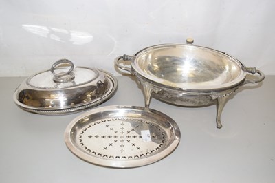 Lot 141 - A silver plated roll top serving dish plus others