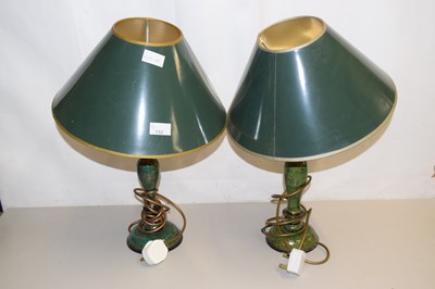 Lot 153 - A pair of green floral table lamps