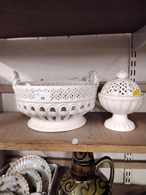 Lot 48 - A Royal Cream ware basket dish with handles...