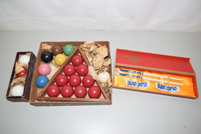 Lot 93 - Quantity of snooker balls and a pair of cased...