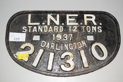 Lot 117 - A cast iron LNER Darlington Railway sign