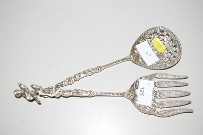 Lot 125 - A pair of white metal salad servers