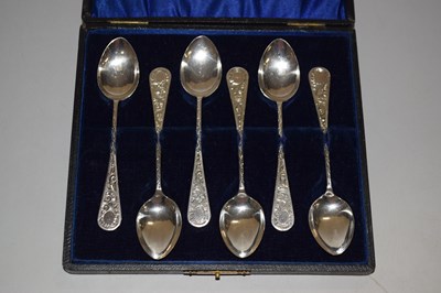 Lot 130 - A cased set of six silver teaspoons