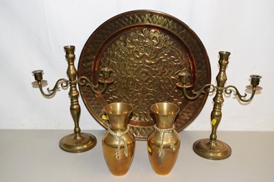 Lot 17 - Pair of brass candelabras, a pair of brass...