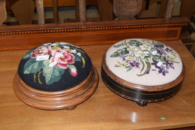 Lot 287 - Pair of small circular footstools with floral...