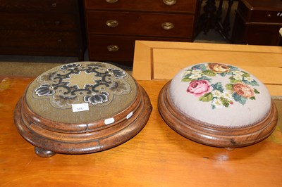 Lot 305 - Two circular footstools with beadwork and...