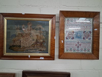 Lot 262 - A needlework picture and a modern sampler