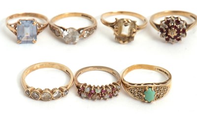 Lot 178 - Seven 9ct rings: to include a ruby and diamond...