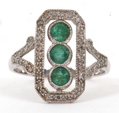 Lot 59 - A 9ct Art Deco style emerald and diamond ring,...