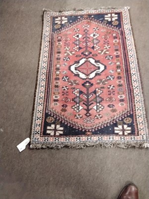 Lot 580 - Small Hamadan rug or prayer mat decorated with...