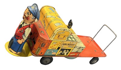 Lot 188 - A vintage tinplate clockwork cargo trolley and...