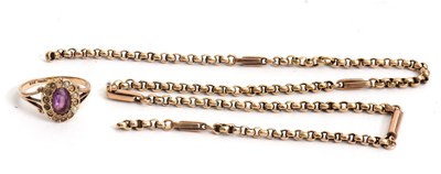 Lot 199 - A 9c chain and amethyst ring: the fancy link...