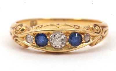 Lot 28 - A sapphire and diamond ring, with alternating...