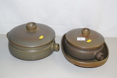 Lot 4 - Two pottery casserole dishes and a similar...
