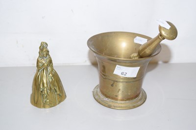 Lot 62 - A brass pestle and mortar and a brass bell