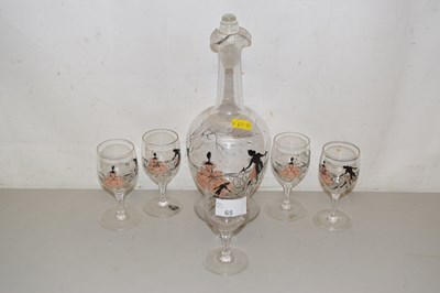 Lot 65 - A vintage decanter and glasses, patterned with...