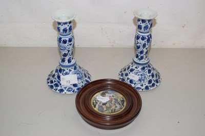 Lot 72 - A pair of modern blue and white candlesticks...