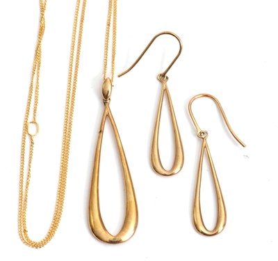 Lot 142 - A 9ct necklace and matching earrings, the pear...