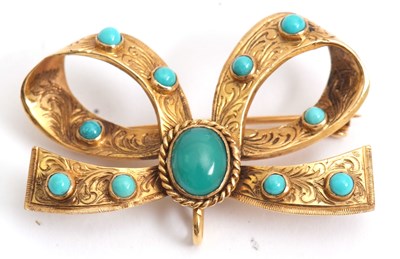 Lot 158 - A late Victorian turquoise bow brooch, the bow...