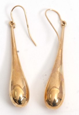 Lot 86 - A pair of 9ct earrings, of rounded torpedo...