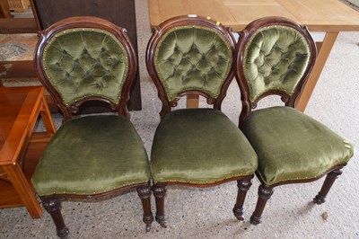 Lot 304 - Three Victorian button upholstered dining chairs