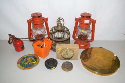 Lot 507 - Two oil lanterns, dinner gong, clock etc