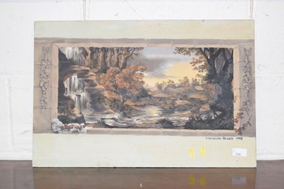Lot 336 - A modern oil on board study of a waterfall,...