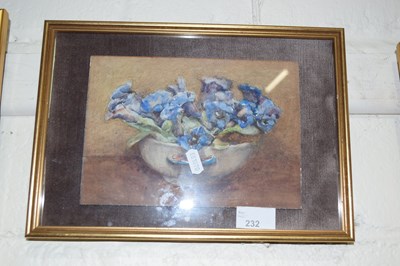 Lot 232 - Still life study of blue flowers in a vase,...