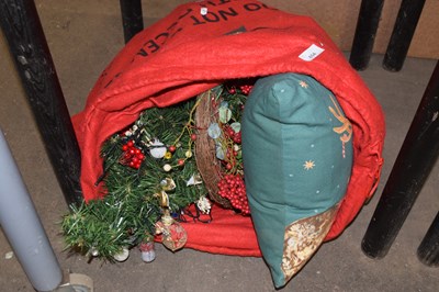 Lot 654 - A Santa sack and assorted Christmas decorations