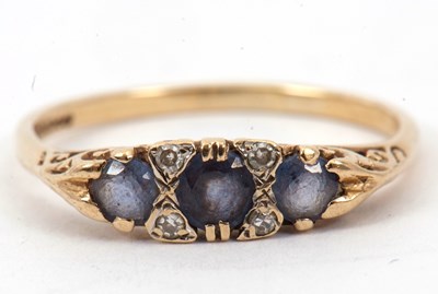 Lot 30 - A 9ct sapphire and diamond ring, with three...