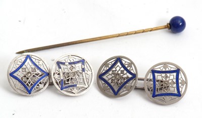 Lot 163 - A pair of French enamel and diamond cufflinks,...