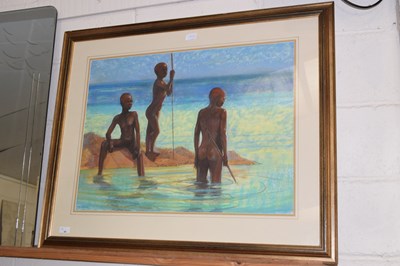 Lot 40 - J Sanders study of tribal figures at beach,...