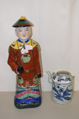 Lot 44 - A Chinese blue and white teapot (heavily...