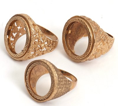 Lot 201 - Three 9ct ring mounts: to include one...