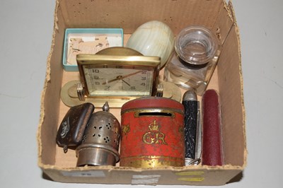 Lot 66 - A box of mixed items to include bedside clock