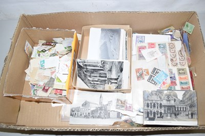 Lot 77 - Box of various world stamps, postcards etc