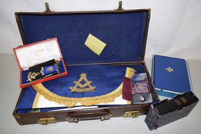 Lot 112 - Box of various Masonic regalia, including a...