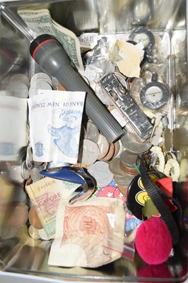 Lot 127 - A box of various assorted coinage, bank notes etc