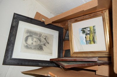 Lot 573 - Box containing a collection of various framed...