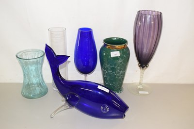 Lot 197 - A mid Century blue glass fish model together...