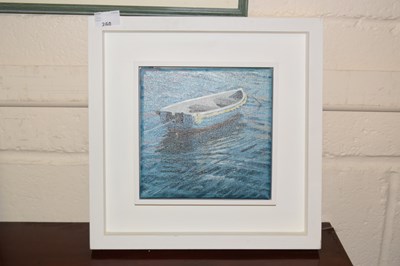 Lot 260 - Comtemporary study of a moored rowing boat,...