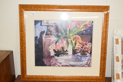 Lot 366 - Coloured print of an interior scene with flowers