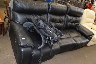 Lot 725 - A three seater black leather sofa