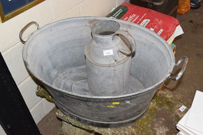 Lot 756 - A galvanised twin handled tub and a milk pail